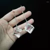 Pendientes colgantes acrílico transparente simulación tridimensional bloque grande largo y corto con convertidor de Clip de oreja