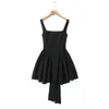 Casual Dresses 2024 Women Sweet Tie Bow Sashes Sexy Backless Dress Waist Spliced Pleated Swing Party Mini Robe