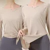 Camisas ativas (S-XL) mulheres camisa de yoga com sensação nua elástico manga longa treino pilatos corrida exercício treinamento fitness topos