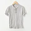 Men's T Shirts China-Chic Fashion Buckle Casual Short Sleeve Summer T-shirt Vintage Stand Collar Half Cardigan