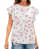 Blouses pour femmes Mode imprimé floral à volants à manches courtes en mousseline de soie O cou Tops femmes habillées décontractées dames chemises élégantes bouton Blusas