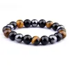 Natuurlijke hematiet zwarte obsidiaan tijgeroog steen drievoudige bescherming armband voor heren dames5210837