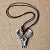 Pendant Necklaces Yak Bone Charm Cow Bull Ox Head Skull Leather Rope Necklace Jewelry Accessories Adjustable245Q