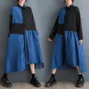 Abiti casual 2024 arrivo stile coreano giapponese Patchwork nero scuro allentato autunno camicetta abito moda donna primavera Midi