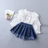 Kläder set tjej set barn barn bomullsdelblus denim kjolar prinsessa 2 pc sommar babykläder i 2-6 år