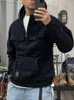 Hoodies dos homens moletom para homens da motocicleta roupas masculinas estéticas preto meio zip sólido com capuz streetwear suor camisa designer inverno