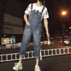 Men's Denim Jumpsuit Ripped Fashion Loose Overalls Man Nine Point Pants Male Suspenders Pants Hole Streetwear Vintage S-5XL 240102