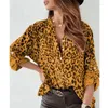 Kvinnors blusar mode leopard tryck kvinnor topp digital tryckning långärmad skjorta 2024 lös v hals pullover blus bluzas femeninas