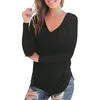 T-shirts voor dames Lentemode Effen kleuren Dieptepunt Shirt Casual afslankende blouse met V-hals Losse comfortabele top met lange mouwen