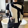 Men's Sweaters Autumn And Winter British Versatile Slim Fit Colored Half High Collar Long Sleeved Sweater Knitted Bottom Pullover M-3XL