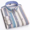 100 Bawełniane męskie koszule Oxford Długie rękaw Casual Stripe Soft Butded Plaid Formal Męskie Ubrania plus 7xl 6xl 240102