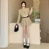 Two Piece Dress 2024 Autumn Arrivals Sweet And Cool Girly Blazer Jacket Pleated Skirt Set For Women Fashionable Stylish Two-piece Suit