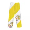 Homens sleepwear bandeira da cidade do vaticano 3d casual pijama calças cordão bolsos sleep bottoms 2024 masculino impresso solto calças retas