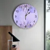 Horloges murales peintes à la main aquarelle lavande horloge silencieuse numérique pour la maison chambre cuisine salon décoration