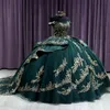 Zwartachtig Groen Baljurk Quinceanera Jurken 2024 Uit De Schouder Prinses Gouden Kant Applique Verjaardagsfeestje Vestidos De 15 Anos