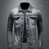 Männer Jacken Denim Streetwear Mode Männer Zipper Mäntel Retro Schwarz Gespleißt Designer Marke Ripped Jean Biker Jacke Hip Hop Chaquetas hombre