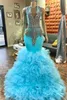 Vestidos de baile azul elegantes Diamante brilhante Rhinestones Biered Ruffle Birthday Party Vestal