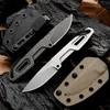 SATRE D2 Fixed Blade Knife With K Sheath Edc Outdoor Survival Self Defense Multi Tool Key Ring Tactical Hunting Straight