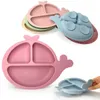 8st Silicone Children's Table Bestäm spädbarnsfast färg Baby Feeding Set Born Bib Toddler Dishes Plate Sucker Bower Bowl Mini Spoon 231229