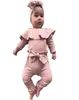 女の赤ちゃんの服セット新生幼児の女の子フリル固形ロンパーボディスーツボウパンツ衣装幼児衣装キッズ衣類3910204