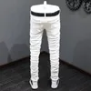 Мужские джинсы Уличная мода Мужские высококачественные черные эластичные узкие брюки с рваными заплатками Дизайнерские белые брендовые брюки в стиле хип-хоп