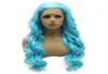 24 Şeridi Uzun Mavi Dalgalı Peruk Isıya Dayanıklı Sentetik Saç Dantel Ön Cosplay WIG7016528