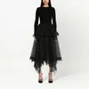 Skirts Black Asymmetrical Ruched Tulle Women Tiered Tutu Maxi Skirt Have Short Lining Modest Office Lady