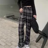 Damesbroek Mode Warm Pluche Lam Fleece Dikke Plaid Vrouwen Winter Casual Losse Wijde Pijpen Broek Koreaanse Street chic Rechte Student