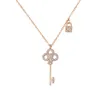 Collier avec pendentif clé en diamant scintillant pour femmes et filles, en zircon, de styliste, joli verrou, or rose, argent 6899410