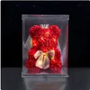 40cm New Silk Flower Teddy Bear Romantic Gift With Rose Bowknot Valentine'S Day Birthday Anniversary Girlfriend Xmas W24-01