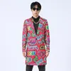 Personality Letter Printed Long Blazer Coat Male Singer Hip Hop Dancer Slim Middle Length Blazers Bar Stage Performance Costume Graffiti Tuxedo