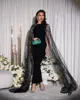 Robes de soirée fourreau exquises avec cape col bijou perlée longueur cheville robe de bal 2024 noir Abendkleider robes De Novia 326 326