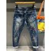 Sonbahar Vintage Jeans Erkekler Tie-Boya Moda Yüksek Street Giyim Boya Noktaları Graffiti Hip Hop Trendi İnce Erkek Denim Pantolon Pantolon 240102