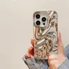 Custodia per telefono con motivo a onde 3D placcato argento di lusso adatta per iPhone 14 13 12 15 Pro Max Briefing color caramello Cover posteriore morbida antiurto 240102