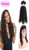 PRE PLUCKED LACE FRONTAL MED 3 BUNDLAR MALAYSIAN 360 BABY HÅR DEEP WAVE HUMMA HÅR Väv med stängningar Part4649230