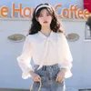 Women's Blouses Sweet V-Neck Folds Ruffles Lace Up Bow Shirts Clothing 2024 Spring Loose All-match Tops Butterfly Sleeve