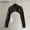 Yozou Pu Chic Vintage Black Faux Skórzany zamek błyskawiczny w górę płaszcza kurtka motocyklowa Kobiety Dziewczyny Smock Top Women High Street Bella Outfits 231229