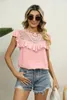 Women's Blouses Fashion Embroidered Hollow Patchwork Short Sleeved Shirt Summer Sweet Loose Blouse Office Lady Top Blusa De Red Malla