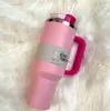 US Stock 40oz H2.0 Stainless Steel Tumblers Cups With Silicone Handle Lid and Straw Big Capacity Car Mugs Vacuum Insulated Water Bottles pink parada