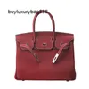 Genuine Leather Handbag BK high quality wine red headdress leather women's bag large capacity