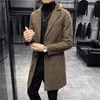 Herrenjacken Dicke Jacke mit Wolle und Baumwolle Langer Wollmantel für Herbst Winter Koreanischer Stil Jugend Slim Fit Warme Oberbekleidung