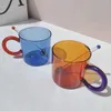 Vinglas Koreanska ins minimalistiska färgvärmebeständiga glas kaffekoppvatten med handtag par stort te