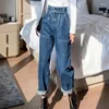 Kvinnors jeans denim byxor kvinna med fickor blå för kvinnor höga midja byxor breda ben estetiska z emo stretch grunge y2k r