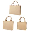 ショッピングバッグジュート黄麻布トートハンドル女性バッグ付きの大きな再利用可能な食料品