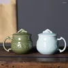 Tazze Tazza da caffè Tazza da tè Tazza da 13 once con coperchio Forno a microonde e lavabile in lavastoviglie Bicchieri in porcellana cinese Celadon Ceramica