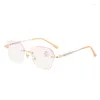 Gafas de sol Sin montura Lente HD para mujer Gafas de lectura Gafas de corte de diamante de moda para damas Unisex Lujo Vista lejana Presbicia 1.0 4.0