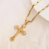 18-каратное твердое желтое золото с подвеской в форме креста, наполненное цирконами, подвески, линии, ожерелье, христианская ювелирная фабрика, God Gift2142