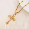 18 k Solid Fine Yellow Gold Cross Pendant Filled CZ Charms Lines Necklace Christian Jewelry Factory God gift2142