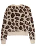 Kobiety damskie Jacquard Faux Fur Leopard sweter sweter kardigan damna okrągła szyja długie rękawy slimed slim jumper top vintage klasyk