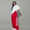 Pantaloni da donna American Street Alphabet Rosso Sciolto Dritto con coulisse Lavaggio Casual Jazz Dance Hiphop Hip Hop Sport